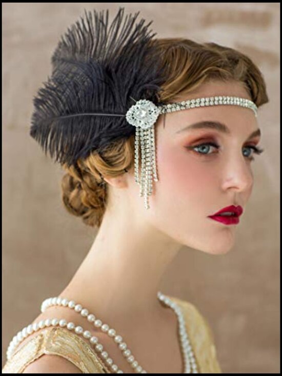 Flapper Headband Feather Great Gatsby Cocktail Party Hair Accessory Vintage Chic main image 6
